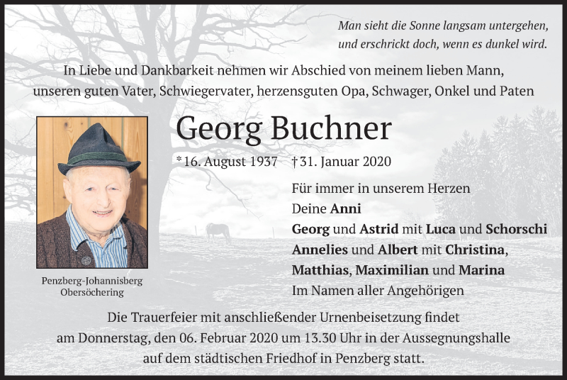  Traueranzeige für Georg Buchner vom 03.02.2020 aus merkurtz