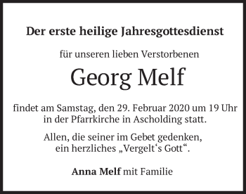 Traueranzeige von Georg Melf von merkurtz