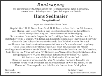 Traueranzeige von Hans Sedlmaier