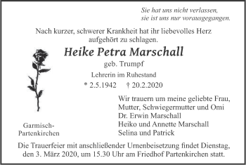 Traueranzeige von Heike Petra Marschall von merkurtz