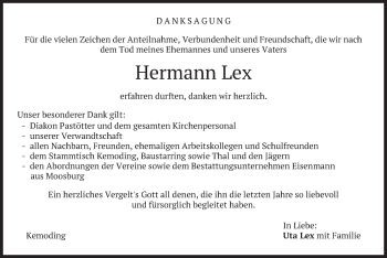 Traueranzeige von Hermann Lex von merkurtz