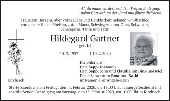 Traueranzeige von Hildegard Gartner von merkurtz