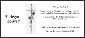 Traueranzeige von Hildegard Holweg von merkurtz