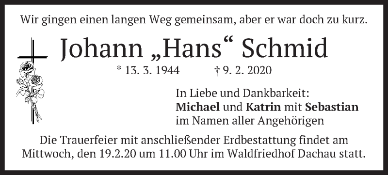  Traueranzeige für Johann Schmid vom 15.02.2020 aus merkurtz