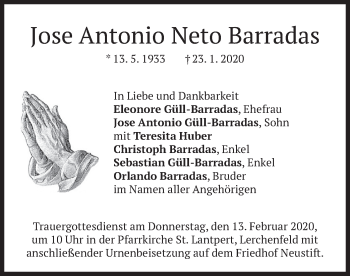Traueranzeige von Jose Antonio Neto  Barradas von merkurtz
