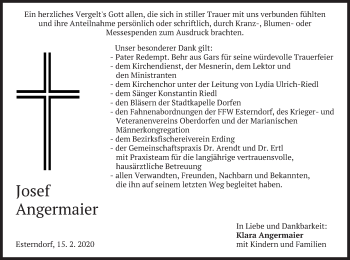 Traueranzeige von Josef Angermaier von merkurtz
