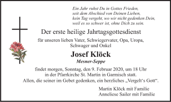 Traueranzeige von Josef Klöck von merkurtz