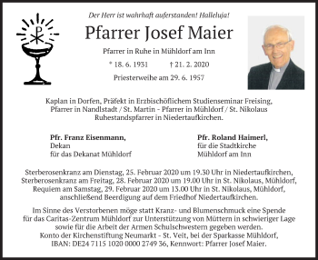 Traueranzeige von Josef Maier von merkurtz