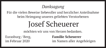 Traueranzeige von Josef Scheuerer von merkurtz