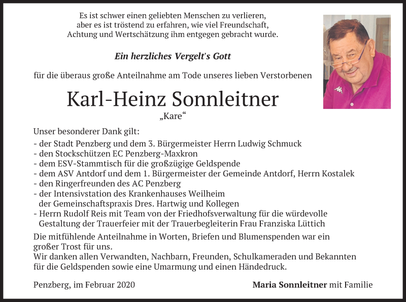  Traueranzeige für Karl-Heinz Sonnleitner vom 29.02.2020 aus merkurtz