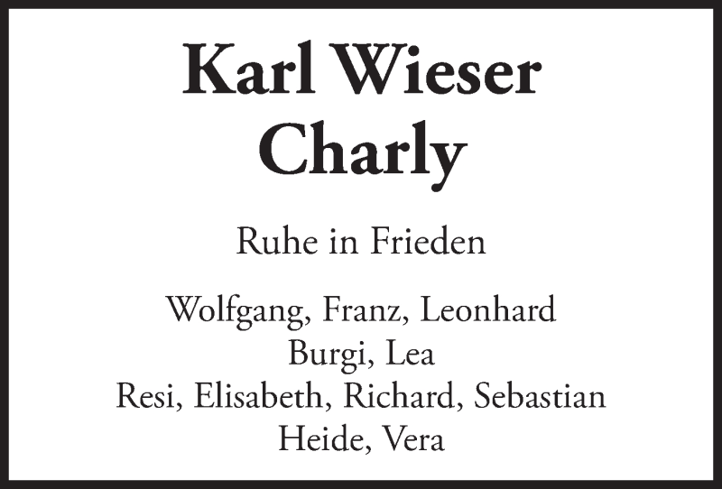  Traueranzeige für Karl Wieser  vom 08.02.2020 aus merkurtz