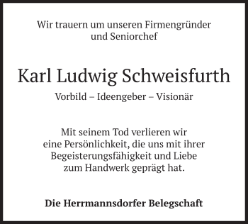 Traueranzeige von Karl Ludwig Schweisfurth