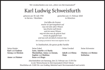 Traueranzeige von Karl Ludwig Schweisfurth