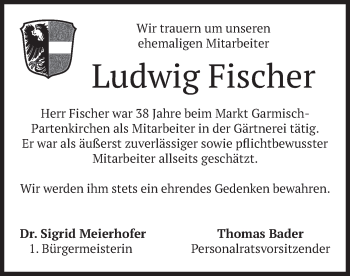 Traueranzeige von Ludwig Fischer von merkurtz