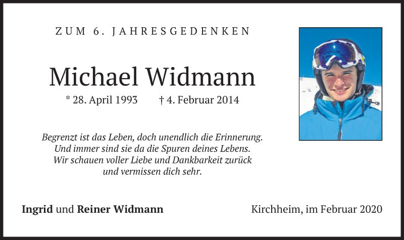 Traueranzeige für Michael Widmann vom 04.02.2020 aus merkurtz