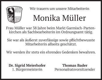 Traueranzeige von Monika Müller von merkurtz