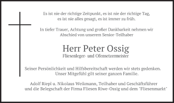 Traueranzeige von Peter Ossig von merkurtz