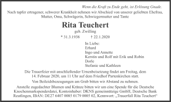 Traueranzeige von Rita Teuchert von merkurtz