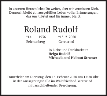 Traueranzeige von Roland Rudolf von merkurtz