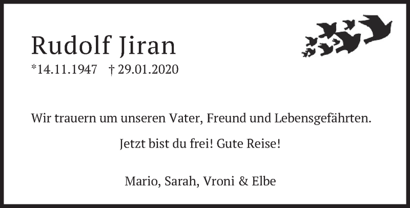  Traueranzeige für Rudolf Jiran vom 28.02.2020 aus merkurtz