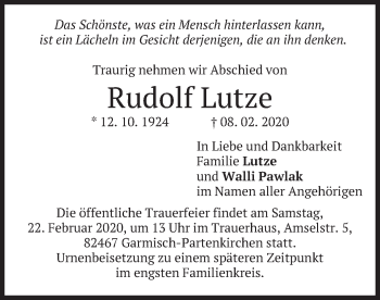Traueranzeige von Rudolf Lutze von merkurtz