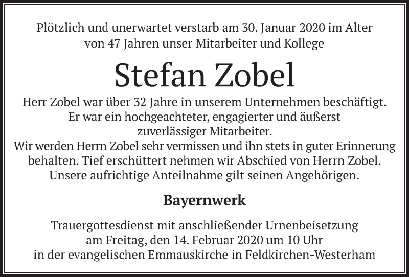  Traueranzeige für Stefan Zobel vom 12.02.2020 aus merkurtz