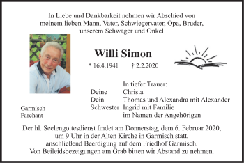 Traueranzeige von Willi Simon von merkurtz