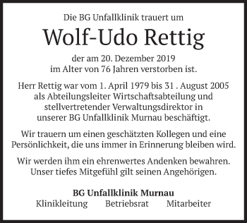 Traueranzeige von Wolf-Udo Rettig von merkurtz