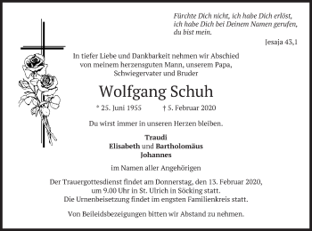 Traueranzeige von Wolfgang Schuh von merkurtz