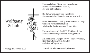 Traueranzeige von Wolfgang Schuh von merkurtz