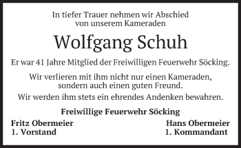 Traueranzeige von Wolfgang Schuh von merkurtz