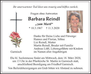 Traueranzeige von Barbara Reindl von merkurtz