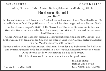 Traueranzeige von Barbara Reindl von merkurtz