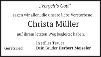 Traueranzeige von Christa Müller von merkurtz
