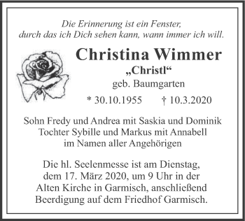 Traueranzeige von Christina Wimmer von merkurtz