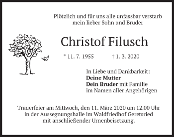 Traueranzeige von Christof Filusch von merkurtz