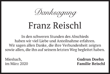 Traueranzeige von Franz Reischl von merkurtz