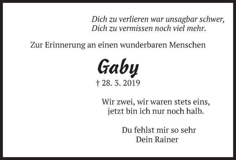  Traueranzeige für Gaby Krause-Middelmann vom 28.03.2020 aus merkurtz