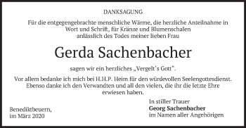 Traueranzeige von Gerda Sachenbacher von merkurtz