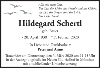 Traueranzeige von Hildegard Schertl