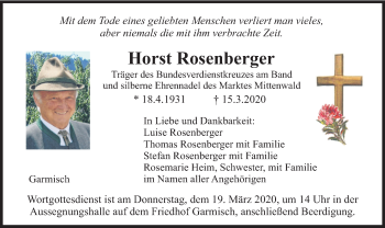 Traueranzeige von Horst Rosenberger von merkurtz