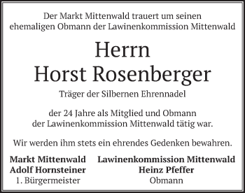 Traueranzeige von Horst Rosenberger von merkurtz