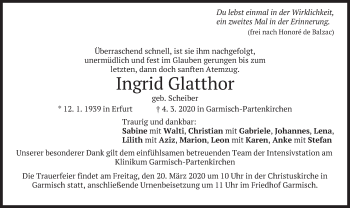 Traueranzeige von Ingrid Glatthor von merkurtz
