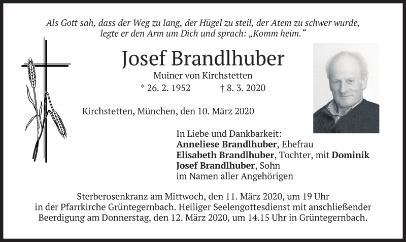  Traueranzeige für Josef Brandlhuber vom 10.03.2020 aus merkurtz