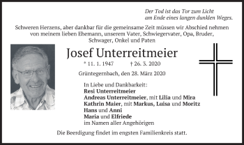 Traueranzeige von Josef Unterreitmeier von merkurtz