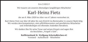Traueranzeige von Karl-Heinz Fietz von merkurtz