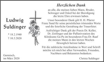 Traueranzeige von Ludwig Suldinger von merkurtz