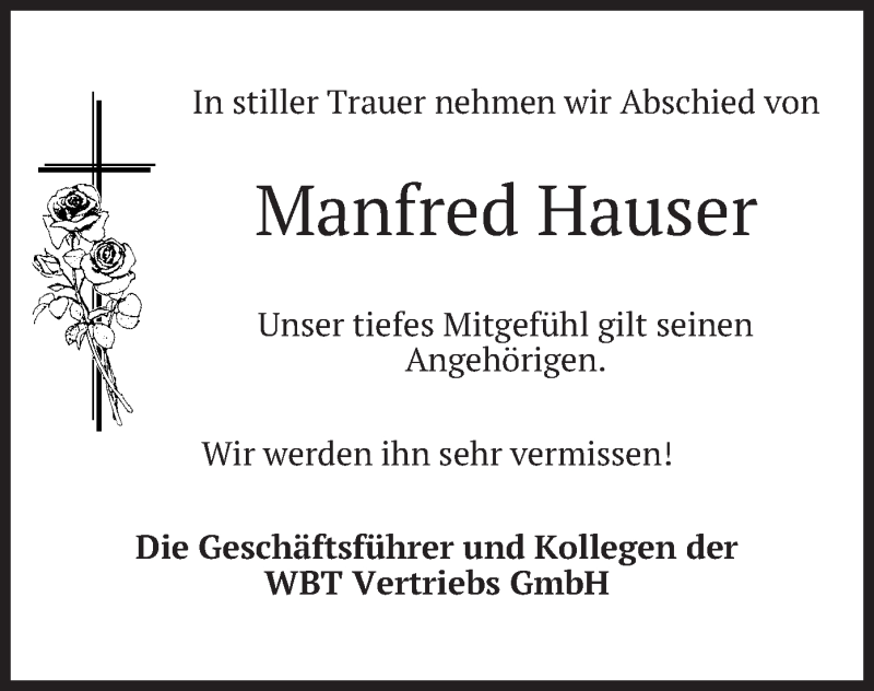  Traueranzeige für Manfred Hauser vom 19.03.2020 aus merkurtz