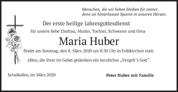 Traueranzeige von Maria Huber von merkurtz