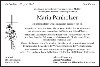 Traueranzeige von Maria Panholzer von merkurtz